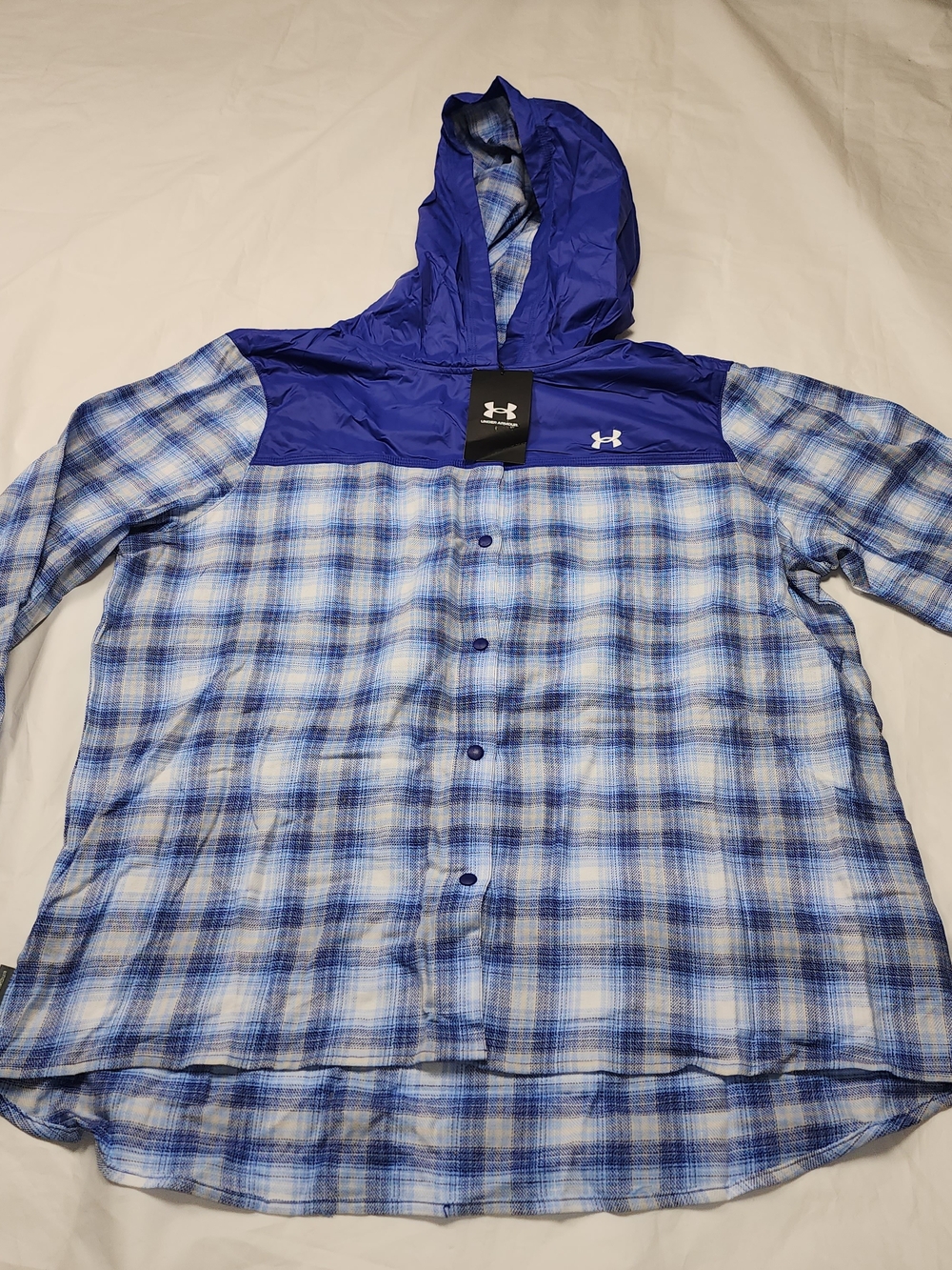 Under Armour Women's Tradesman Flannel Hoodie Blue/White Plaid Plattern Sz Xlarg